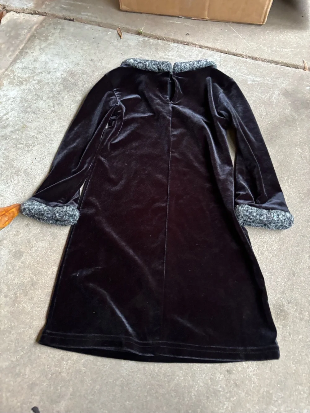 Velvet Dress with Heathered Knit Collar and Cuffs - Black Polly Flinders *FLAW